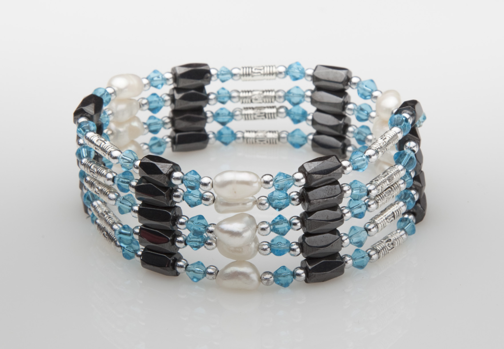Light Blue Glass Bead Magnetic Stretch Bracelet M0116-WBC