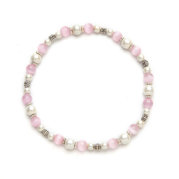 Pink Cats Eye White Magnetic Stretch Bracelet-M0116-CPW