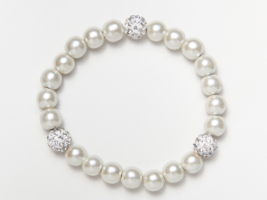 White and Shamballa Beads Magnetic Stretch Bracelet