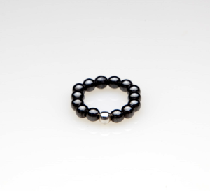 black beaded stretch pinky toe ring with silver ball accent