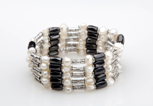 Black and White freshwater pearl magnetic wrap