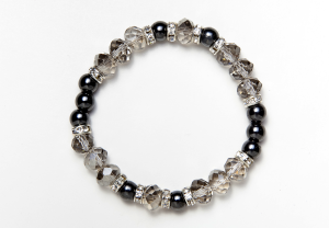 Black and Smokey Glass Bead Magnetic Stretch Bracelet