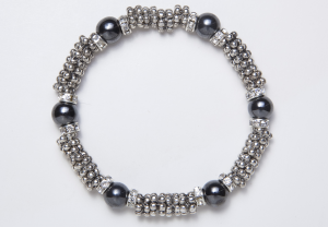Silver, Black and Crystal Magnetic Stretch Bracelet