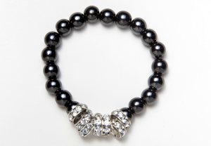 Black Magnetic Stretch Bracelet with 7 Crystal Rondelles