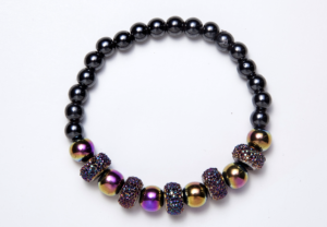 Black, Purple & Gold Magnetic Beaded Stretch Bracelet