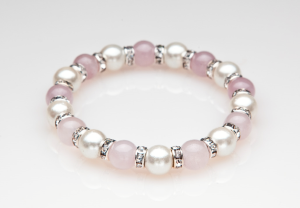 Rose Quartz, White and Crystal Magnetic Stretch Bracelet