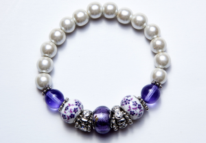 white, amethyst, and crystal beaded bracelet