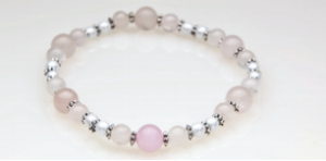 Rose Quartz, White & Silver Magnetic Stretch Anklet