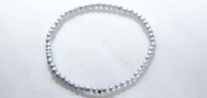Thin White Magnetic Stretch Anklet with Silver Plated Ball