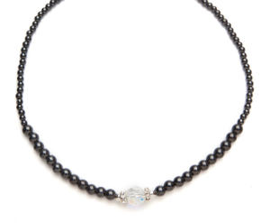 Black Magnetic Beaded Necklace with Single Crystal