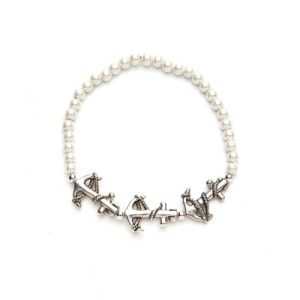 3 Anchor White Magnetic Stretch Bracelet
