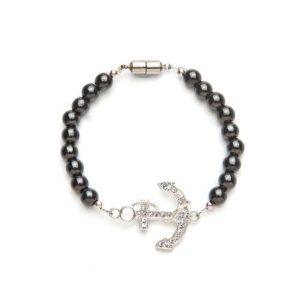 Black Crystal Anchor Magnetic Stretch Bracelet