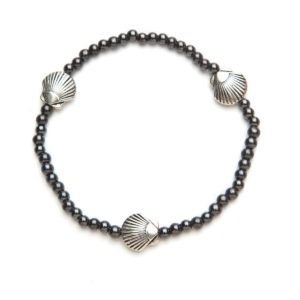 Black Magnetic Stretch Anklet with 3 Silver Seashells