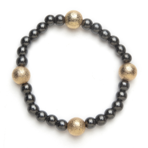 4 Gold Crystal Ball and Black Magnetic Stretch Bracelet