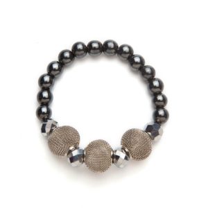 Gray Coils and Crystal Magnetic Stretch Bracelet