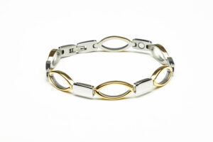 silver and gold plated stainless steel magnetic bracelet