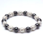Black, White and Crystal Magnetic Stretch Bracelet