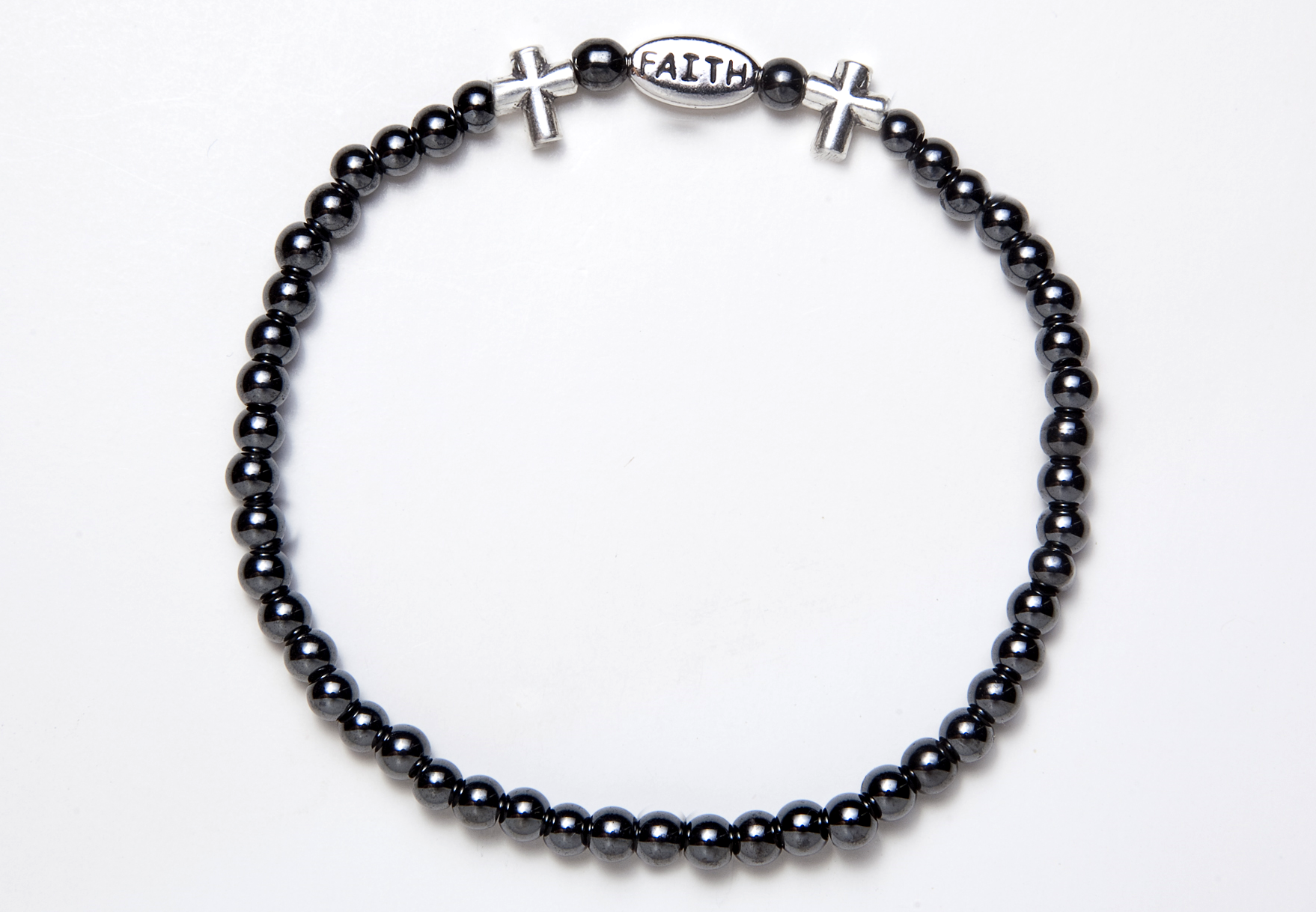 Black and Silver Magnetic FAITH Stretch Bracelet M0116-FAITH