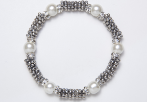 Silver, White and Crystal Magnetic Stretch Bracelet