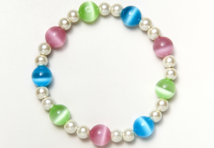 White and Multi-Color Cat's Eye Magnetic Stretch Bracelet
