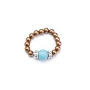 brown beaded stretch ring with turquoise accent ball