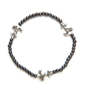 Black Magnetic Stretch Anklet with 3 Silver Anchors