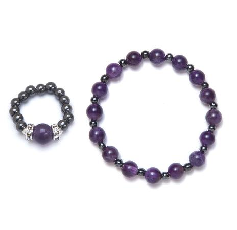 amethyst magnetic ring and bracelet set