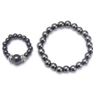 black magnetic stretch ring and bracelet set