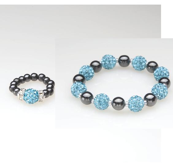 Blue Crystal Magnetic Ring and Bracelet Set