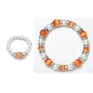 cats eye orange and white magnetic stretch bracelet and ring set