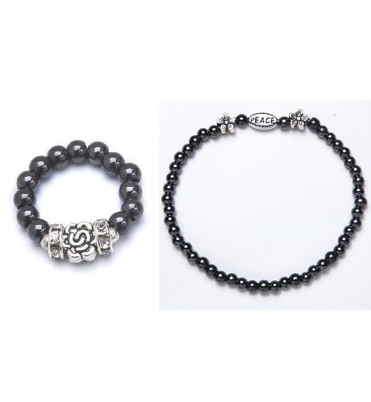 Silver Flower Magnetic stretch ring and bracelet set