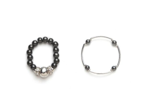 black and silver magnetic stretch ring and bracelet set