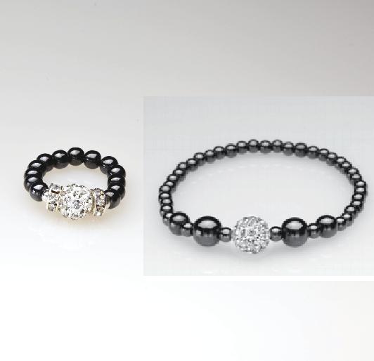 silver crystal magnetic ring and bracelet set