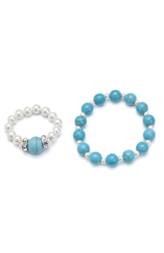 Turquoise and white magnetic stretch ring and bracelet set