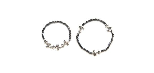 Black beaded silver anklet magnetic stretch bracelet and anklet set
