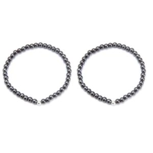 thin black stretch anklet and bracelet set with silver plated ball