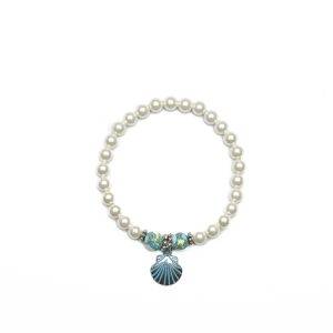 Blue Shell and White Magnetic Bracelet- M0116-BSHELL