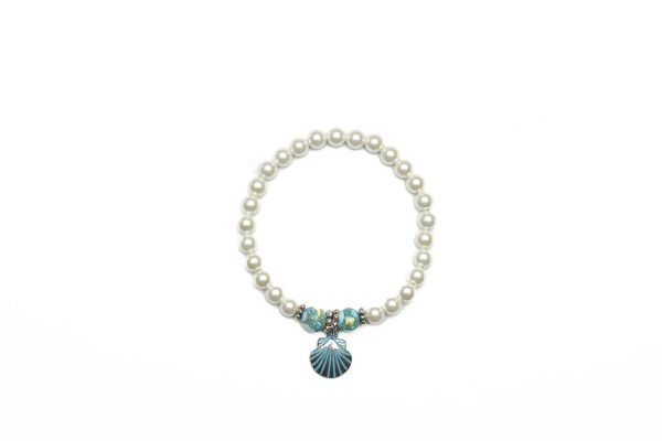 Blue Shell and White Magnetic Bracelet- M0116-BSHELL