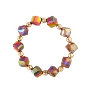 Brown Crystal Cubes with Gold Faceted Magnetic Stretch Bracelet- M0116-BRCR